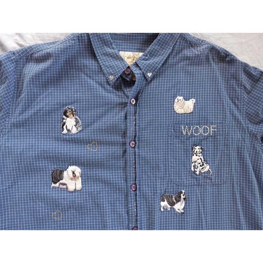 bobbie brooks Women's long sleeved shirt size 22-24 Woof Plaid Blue Dogs Patches